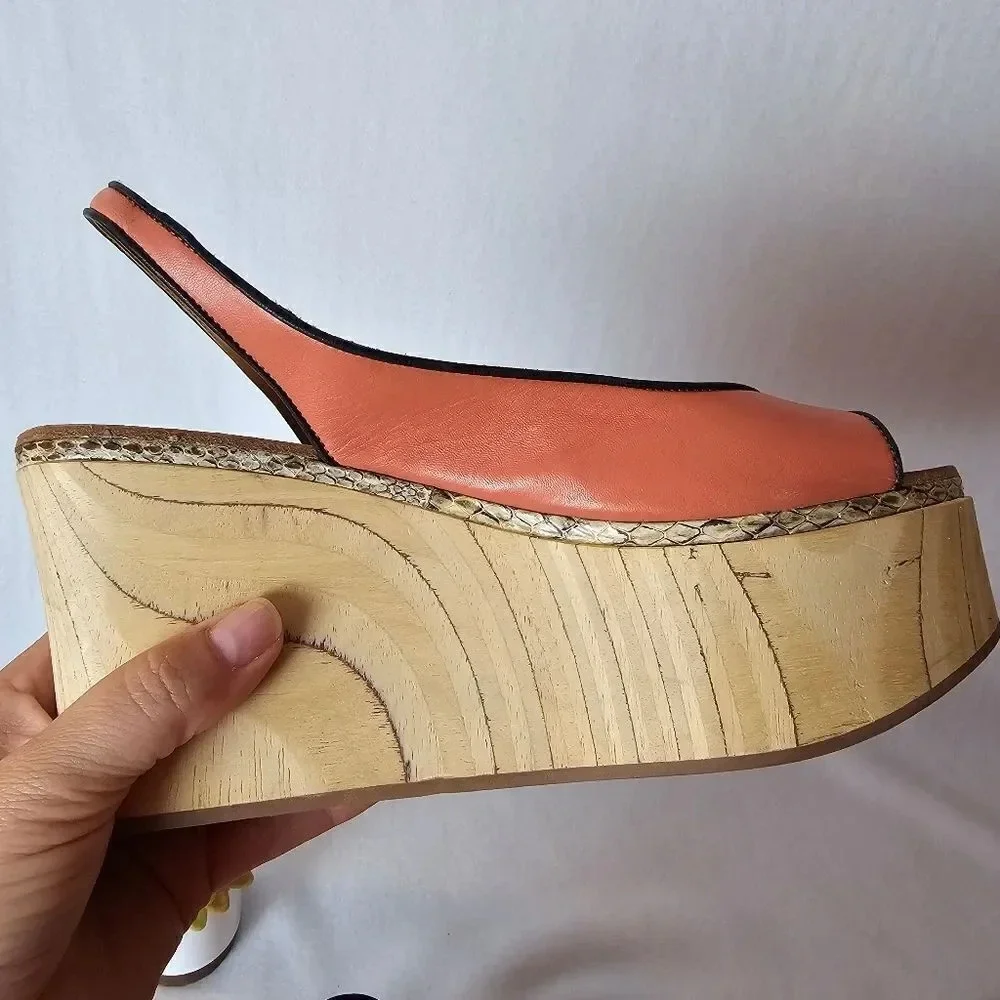 Anthropology Leifdotirr Cream salmon color‎ with wood wedges and snake trim
